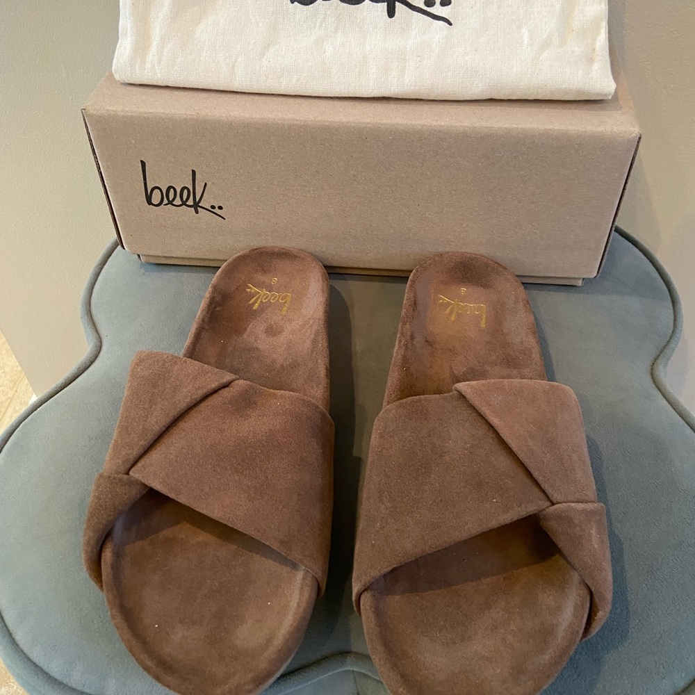 Beek Pecan Suede Slide Sandals